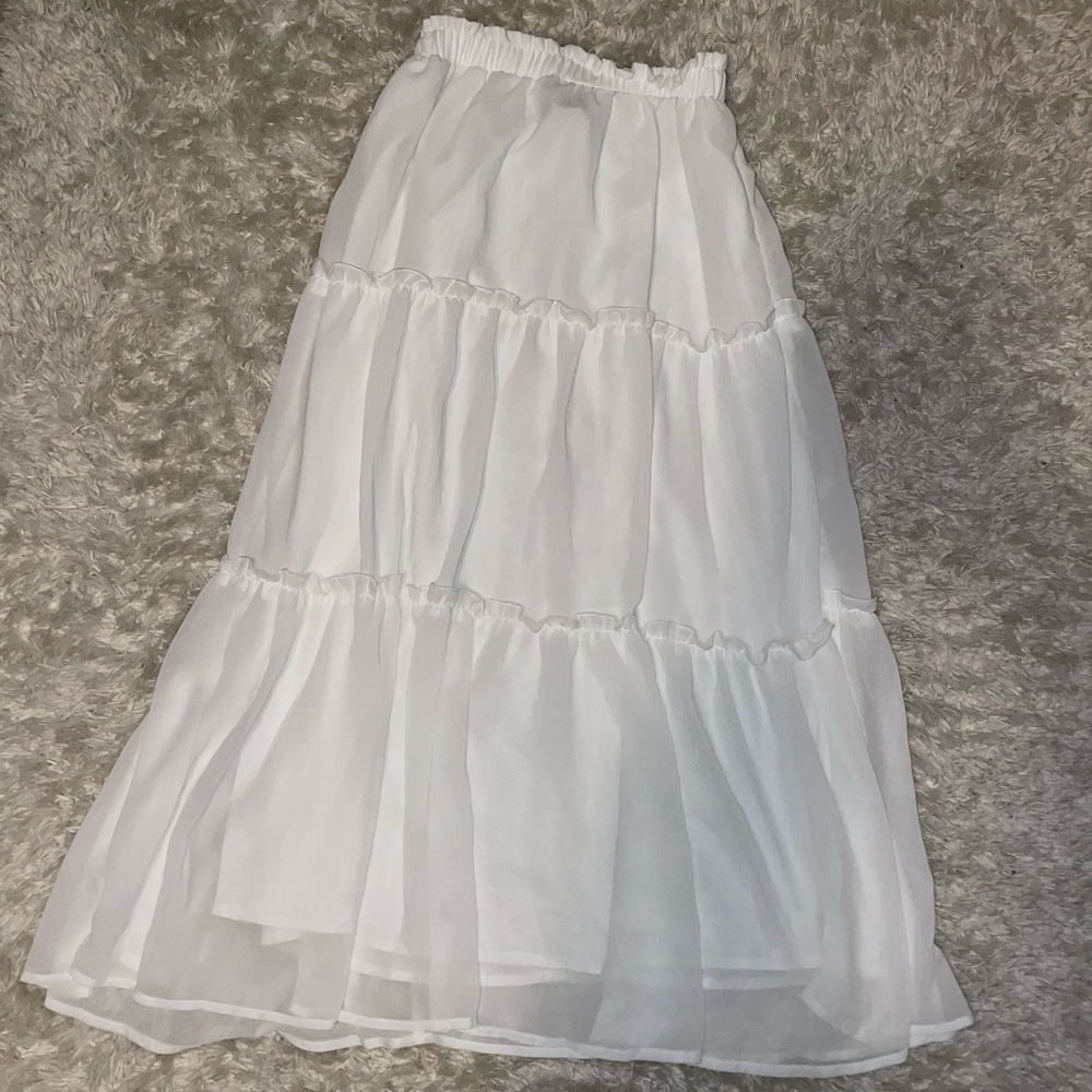 White ruffle maxi skirt